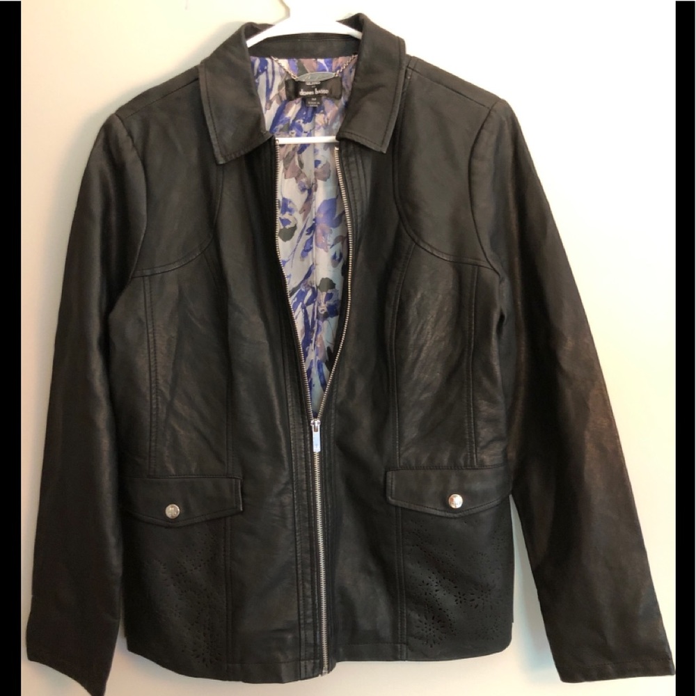 Dennis Basso Vegan Leather Black Laser Cut Jacket